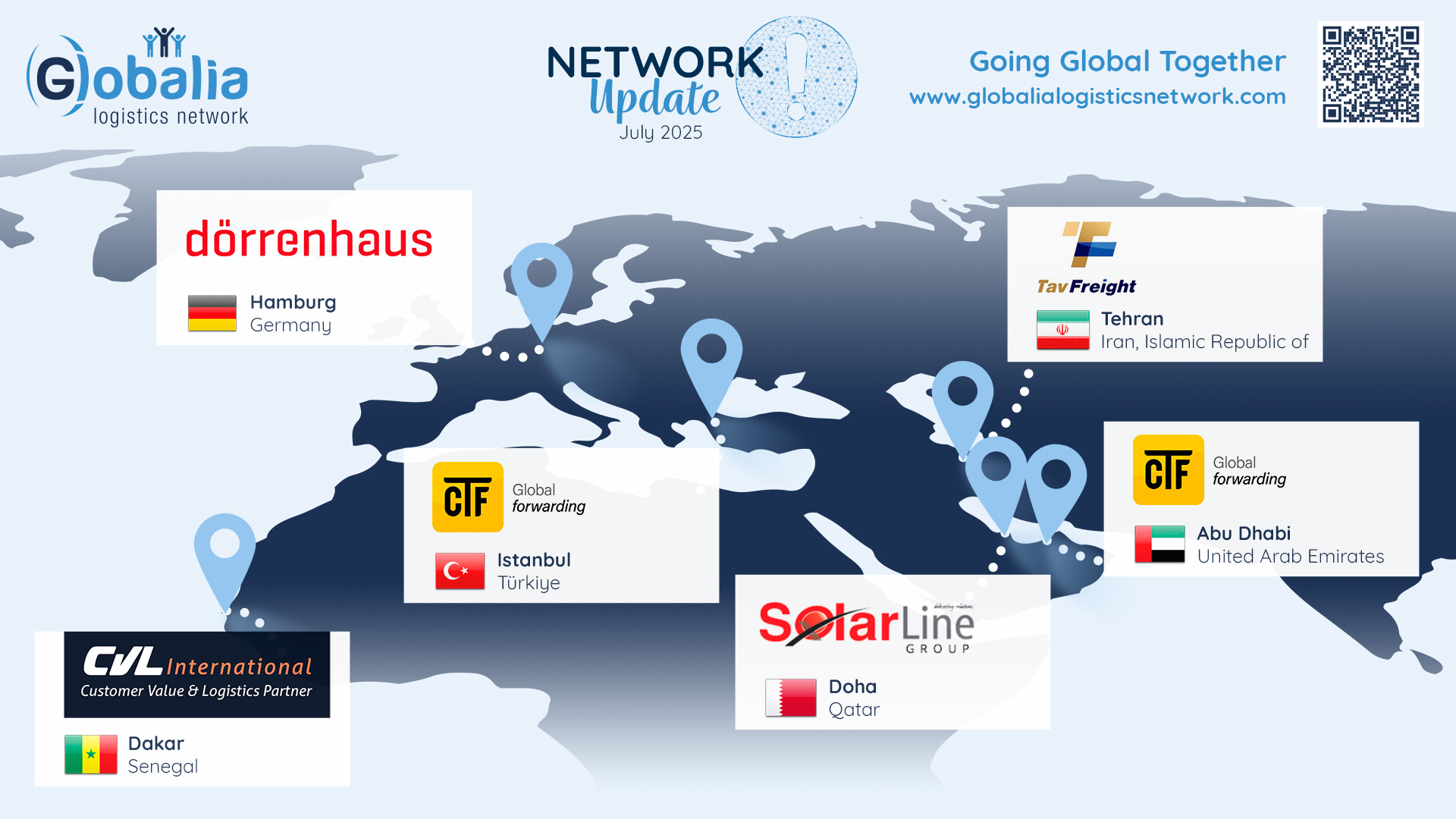 Map showing new territories covered by Globalia Logistics Network
